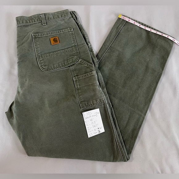 Rare Vintage CARHARTT Zip Fly Dungaree Straight Denim Jeans 90s Green Size 40x34 - Picture 6 of 6